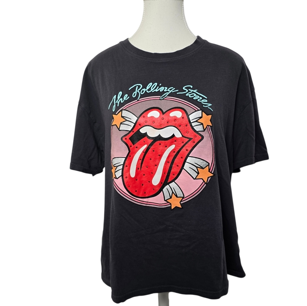 The Rolling Stones Womenās Graphic T Shirt Size L Band Tee Rock N Roll Lips Logo